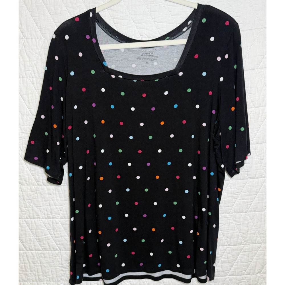 Investments II Shirt Womens 1X Black Tee Comfort Casual Preppy short sleeve